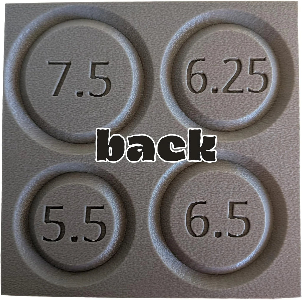 Back bracelet sizing channels marked 5.5, 6.25, 6.5 and 7.5 inches