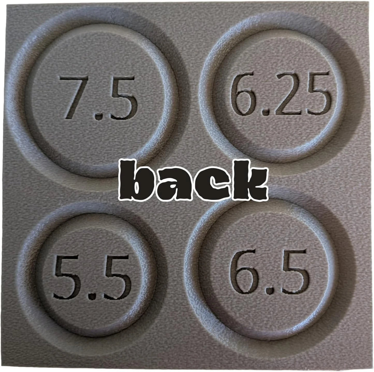 Back bracelet sizing channels marked 5.5, 6.25, 6.5 and 7.5 inches