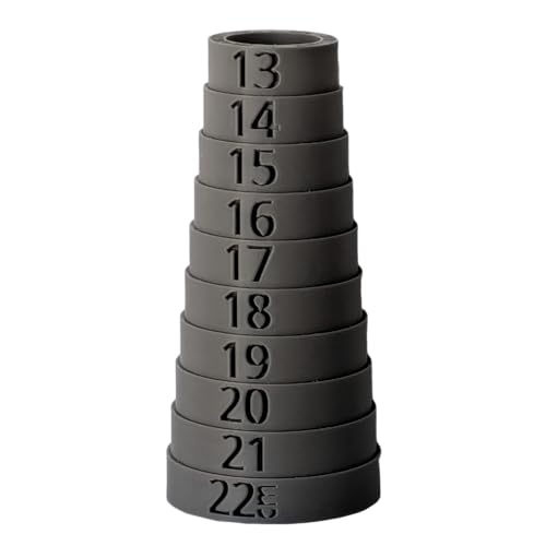 Gray round bracelet sizer with metric markings from 13 cm to 22 cm in 1 cm steps