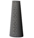 Gray oval bracelet sizer with metric markings from 12.5 cm to 22 cm in 0.5 cm steps
