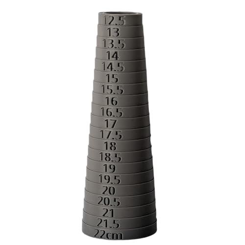 Gray round bracelet sizer with metric markings from 12.5 cm to 22 cm in 0.5 cm steps